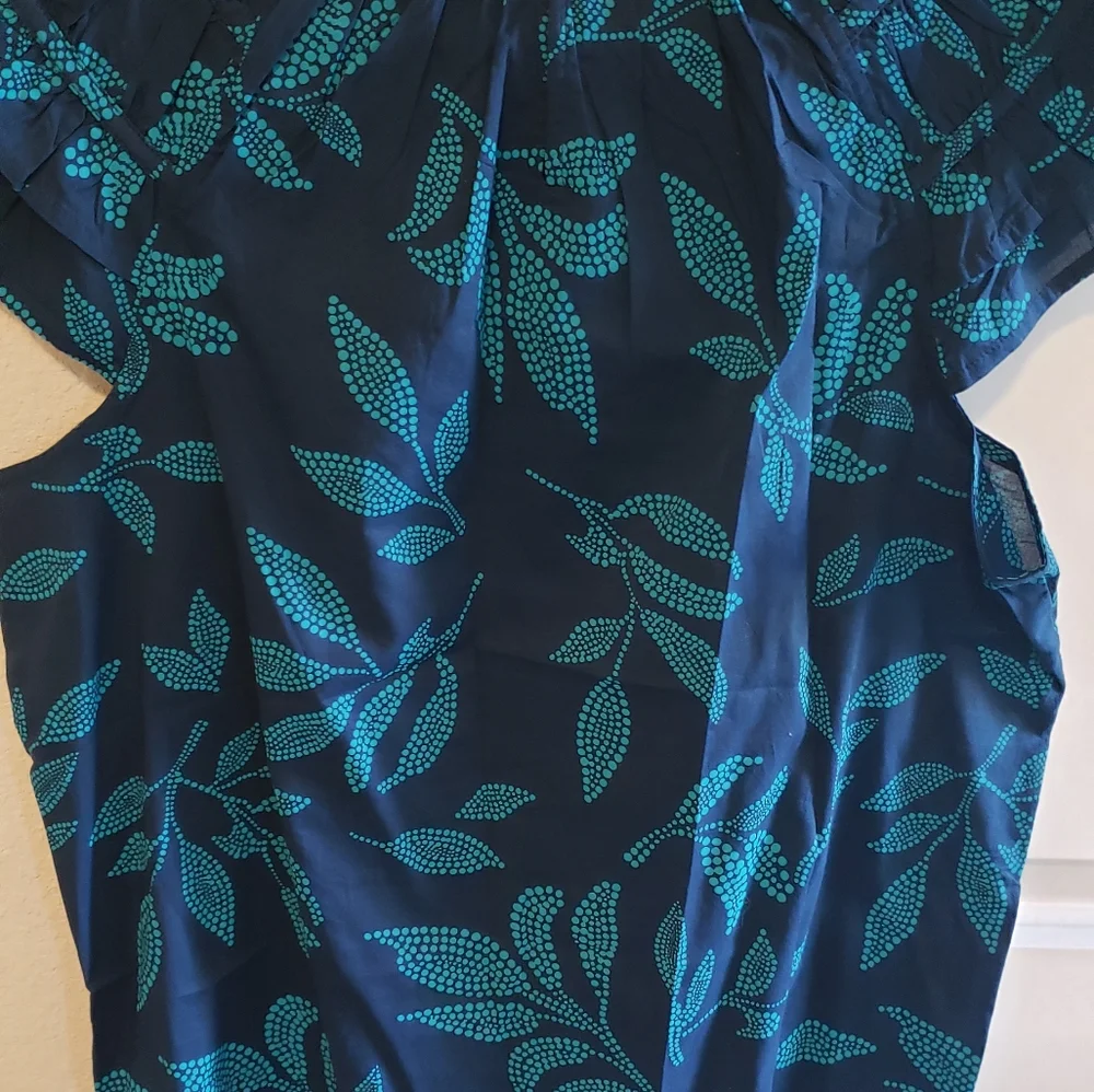 J. Crew Blue and Teal Leaf Pattern Blouse